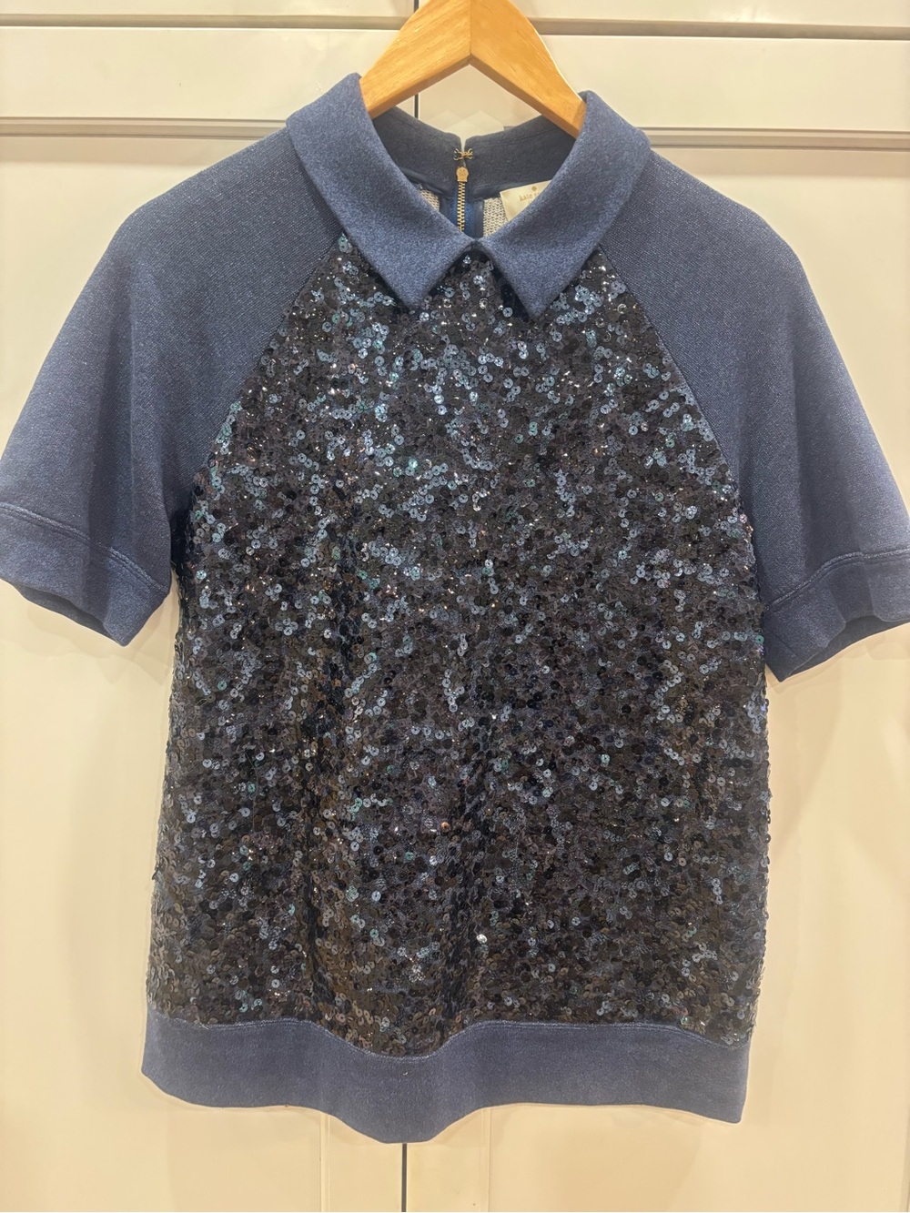 kate spade Navy Sequin Polo Top